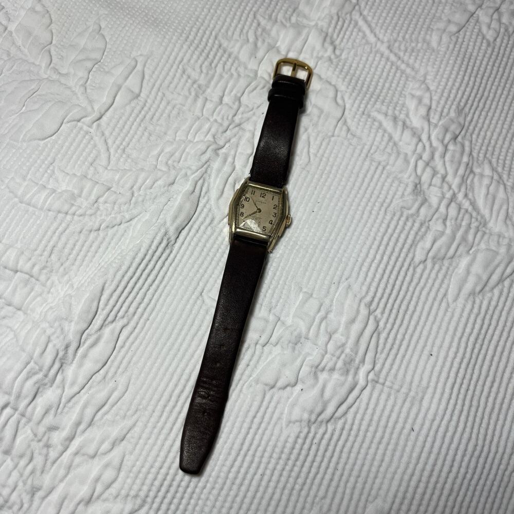 Vintage Lyceum Watch Brown Leather Band Gold Accent Colors